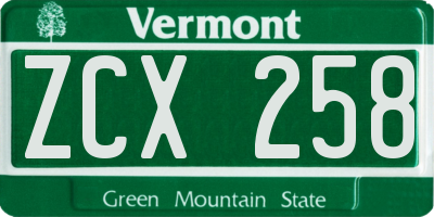 VT license plate ZCX258