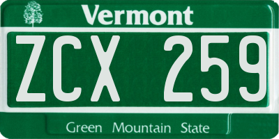 VT license plate ZCX259