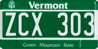 VT license plate ZCX303