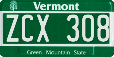 VT license plate ZCX308