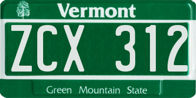 VT license plate ZCX312