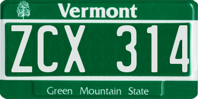 VT license plate ZCX314