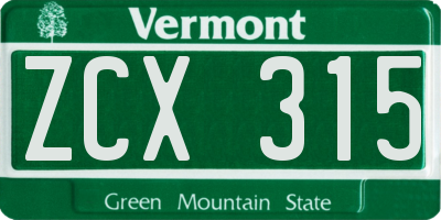 VT license plate ZCX315