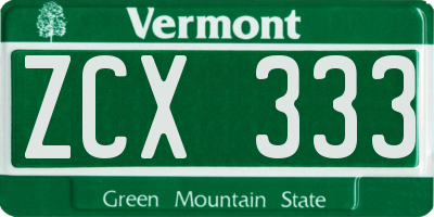 VT license plate ZCX333