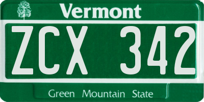 VT license plate ZCX342