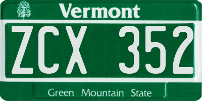 VT license plate ZCX352
