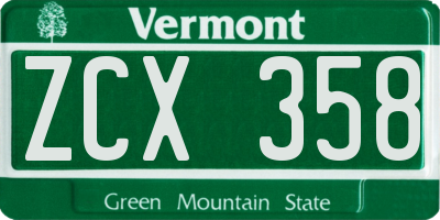 VT license plate ZCX358