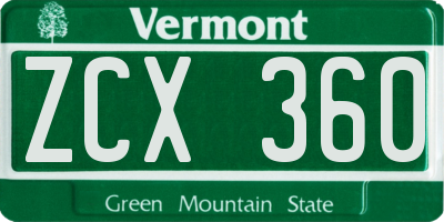 VT license plate ZCX360