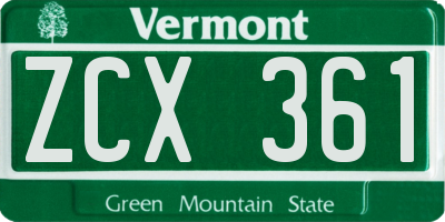 VT license plate ZCX361