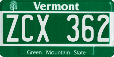 VT license plate ZCX362