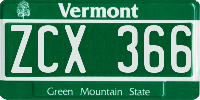 VT license plate ZCX366