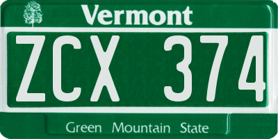 VT license plate ZCX374