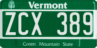 VT license plate ZCX389