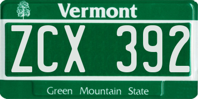 VT license plate ZCX392