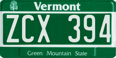 VT license plate ZCX394