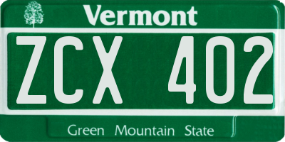 VT license plate ZCX402