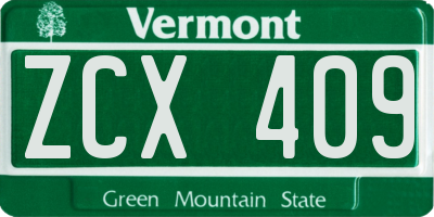 VT license plate ZCX409