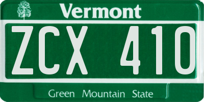 VT license plate ZCX410