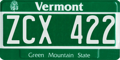 VT license plate ZCX422