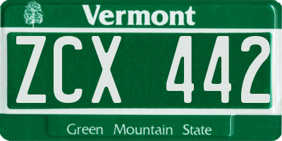 VT license plate ZCX442