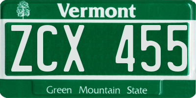 VT license plate ZCX455