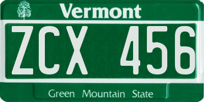 VT license plate ZCX456