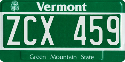 VT license plate ZCX459