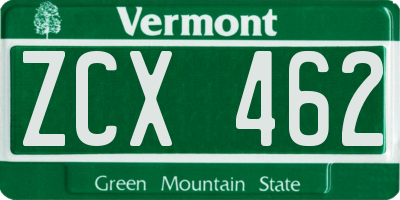 VT license plate ZCX462