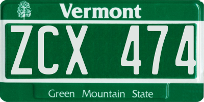 VT license plate ZCX474