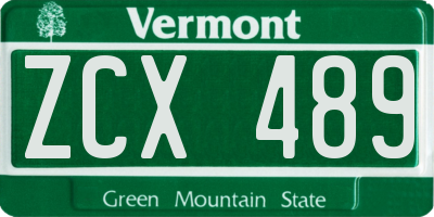 VT license plate ZCX489