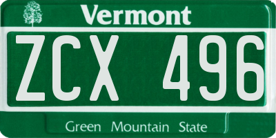 VT license plate ZCX496
