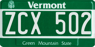 VT license plate ZCX502