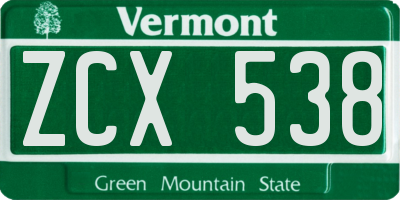 VT license plate ZCX538