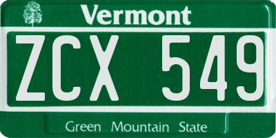 VT license plate ZCX549