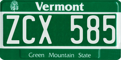 VT license plate ZCX585