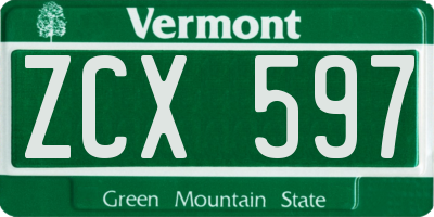 VT license plate ZCX597