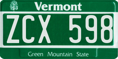 VT license plate ZCX598