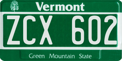VT license plate ZCX602