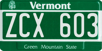 VT license plate ZCX603