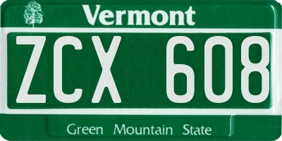 VT license plate ZCX608