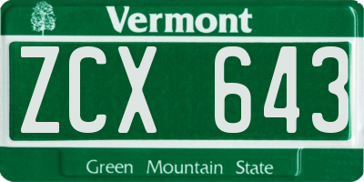 VT license plate ZCX643