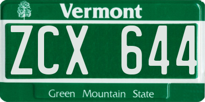 VT license plate ZCX644