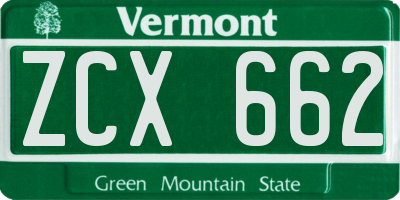 VT license plate ZCX662