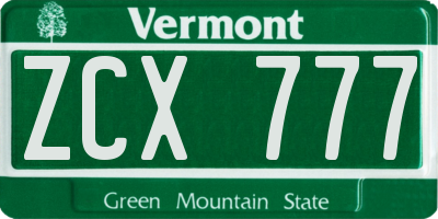 VT license plate ZCX777