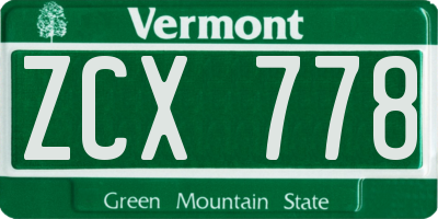 VT license plate ZCX778