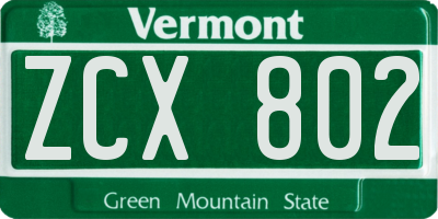 VT license plate ZCX802