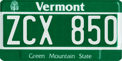 VT license plate ZCX850