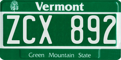 VT license plate ZCX892