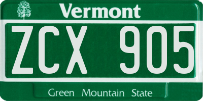 VT license plate ZCX905