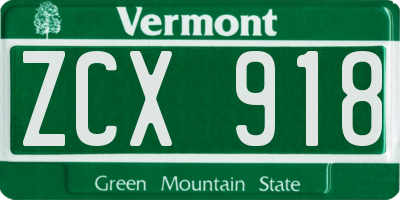 VT license plate ZCX918